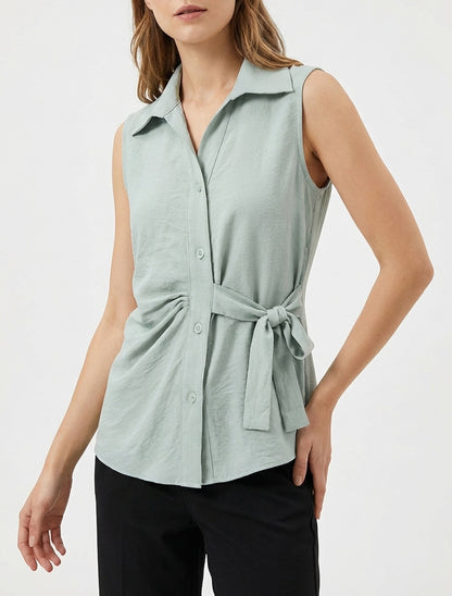 Ärmellose Bluse mit Drapierungseffekt - Wassergrün