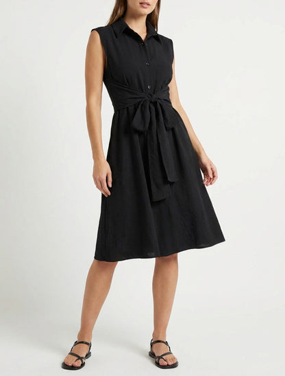 Ärmelloses Hemdkleid mit Bindebändern - Schwarz