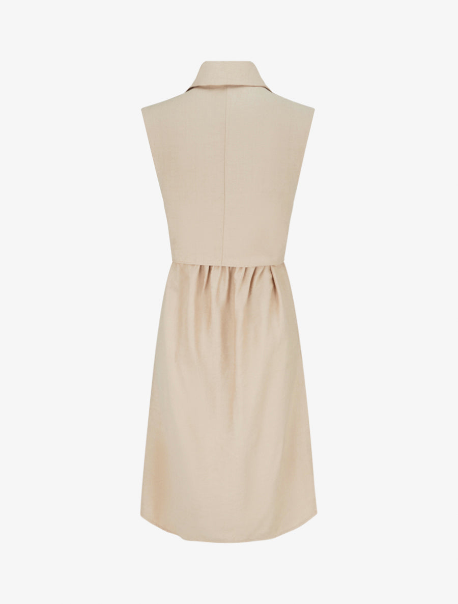 Robe chemise sans manches à liens à nouer - Beige - 2