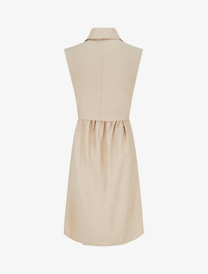 Robe chemise sans manches à liens à nouer - Beige - 2