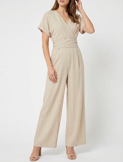 Einfarbiger Kurzarm-Overall - Beige