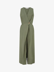 Combinaison unie à col cache-coeur - Kaki - 1