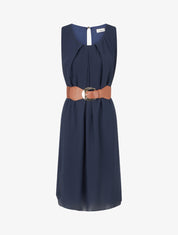 Robe unie en voile sans manches - Marine - 1