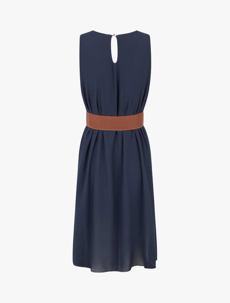 Robe unie en voile sans manches - Marine - 2