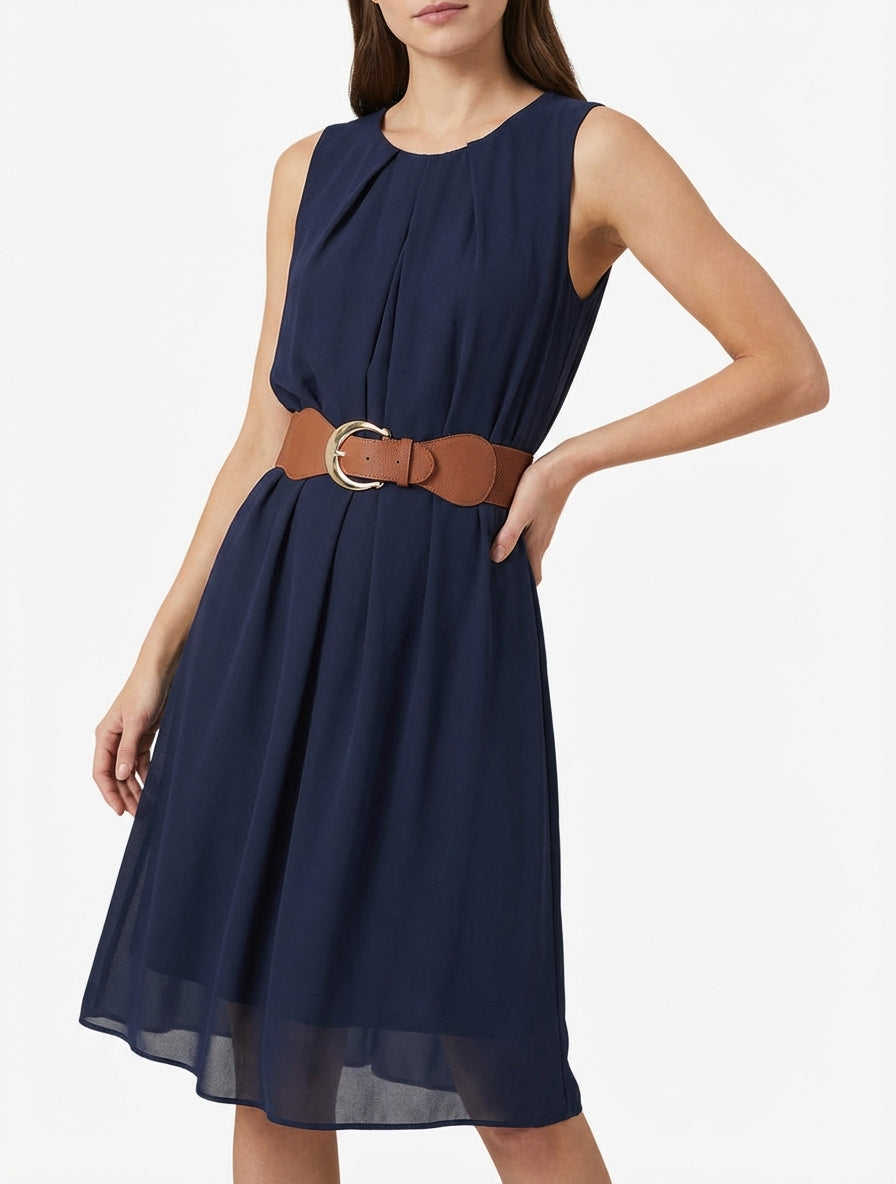 Ärmelloses Kleid aus einfarbigem Voile - Marine