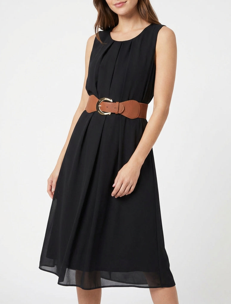 Ärmelloses Kleid aus einfarbigem Voile - Schwarz