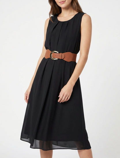 Ärmelloses Kleid aus einfarbigem Voile - Schwarz