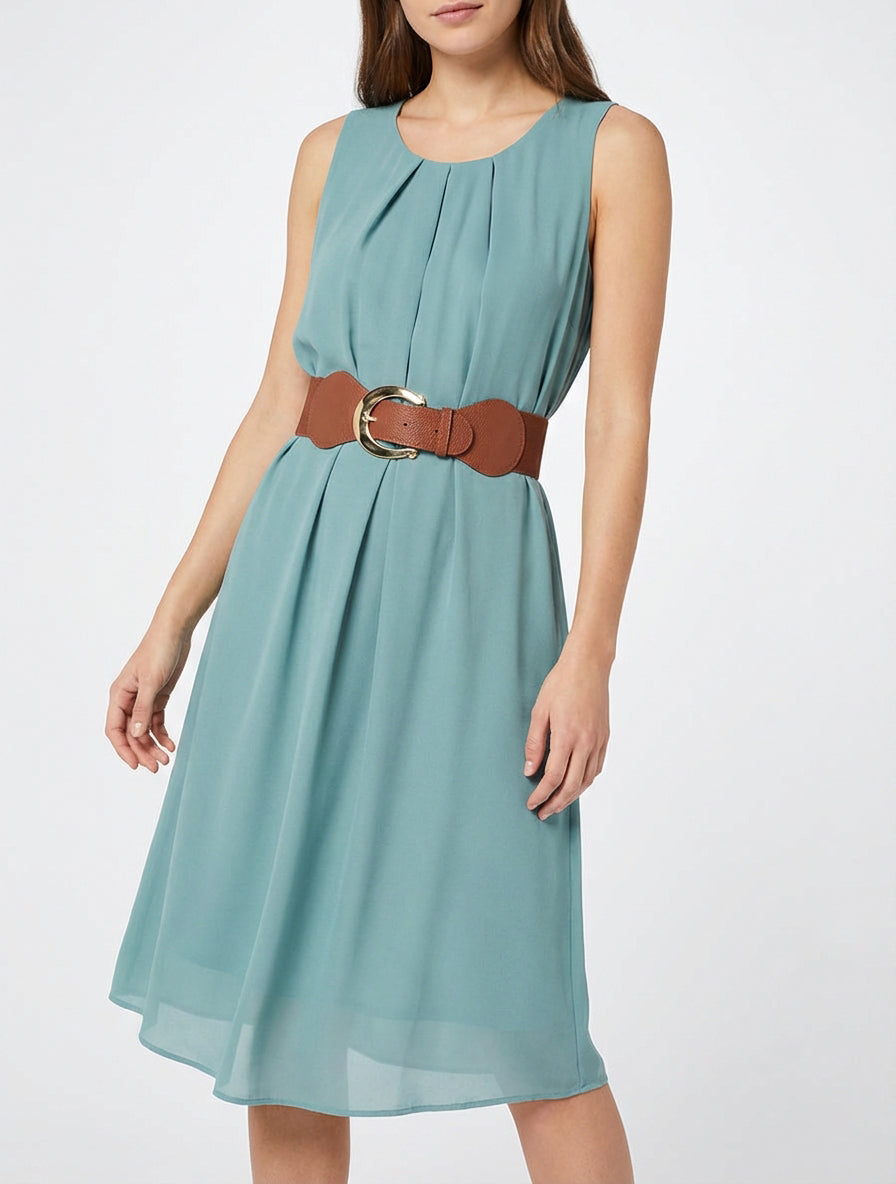 Ärmelloses Kleid aus einfarbigem Voile - Türkis
