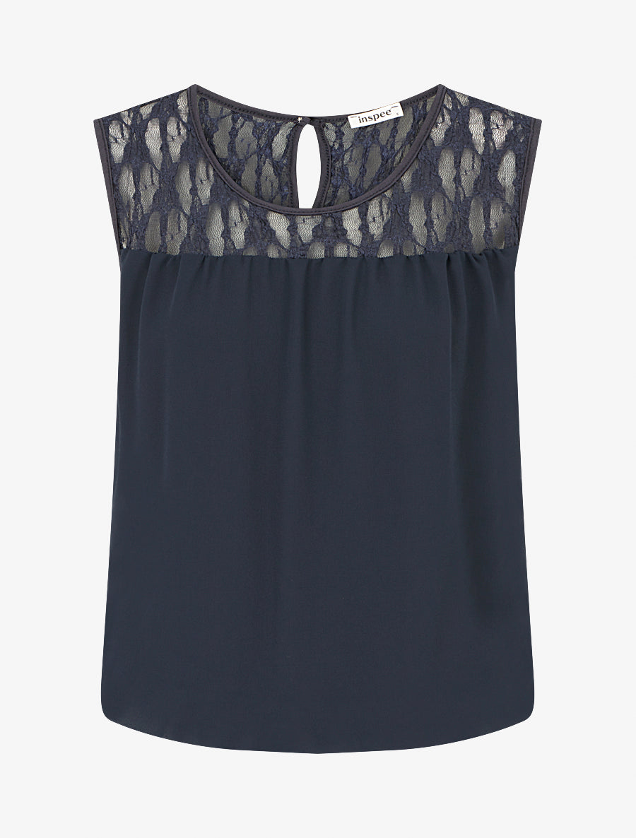 Top boule sans manches à dentelle - Marine - 1