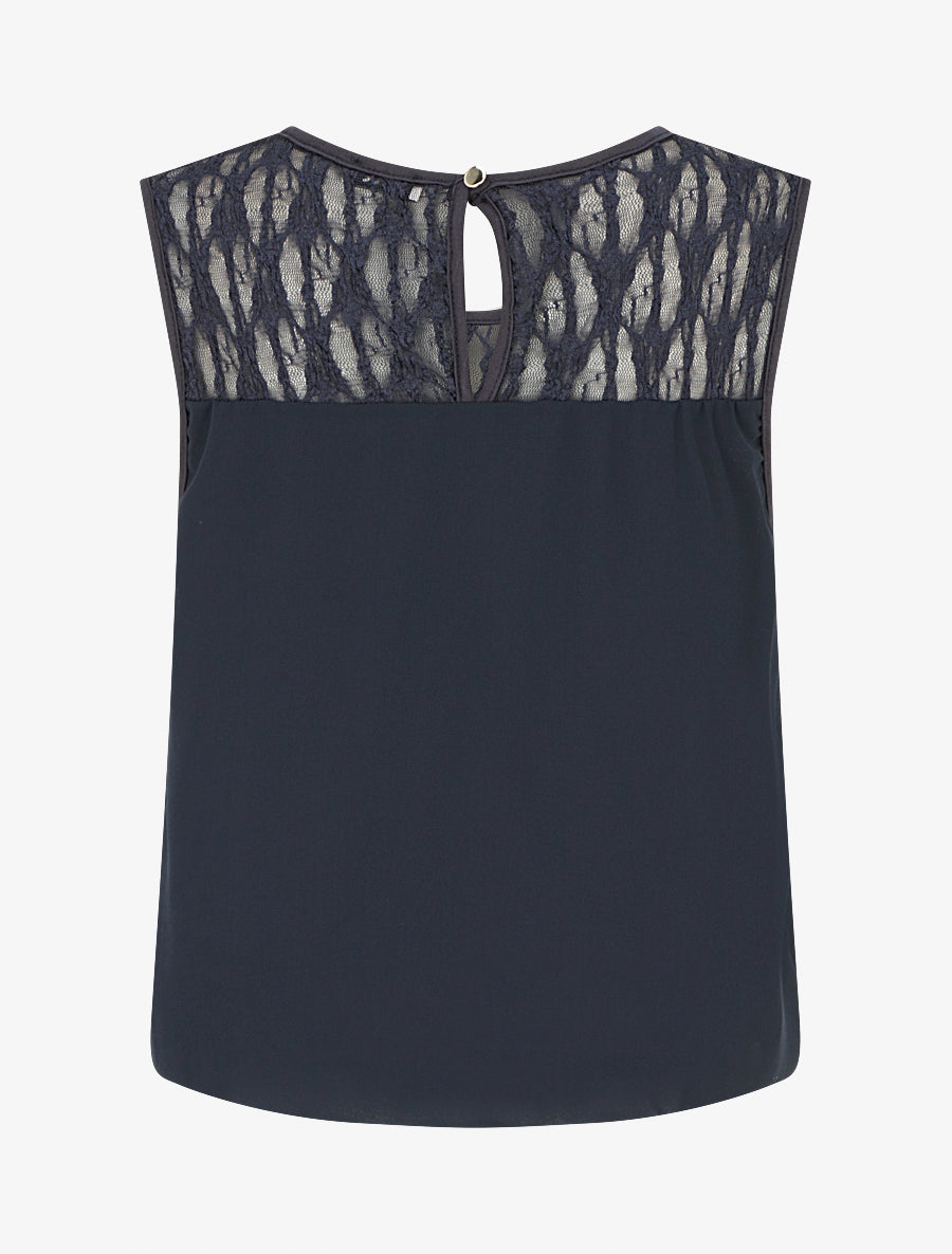 Top boule sans manches à dentelle - Marine - 2