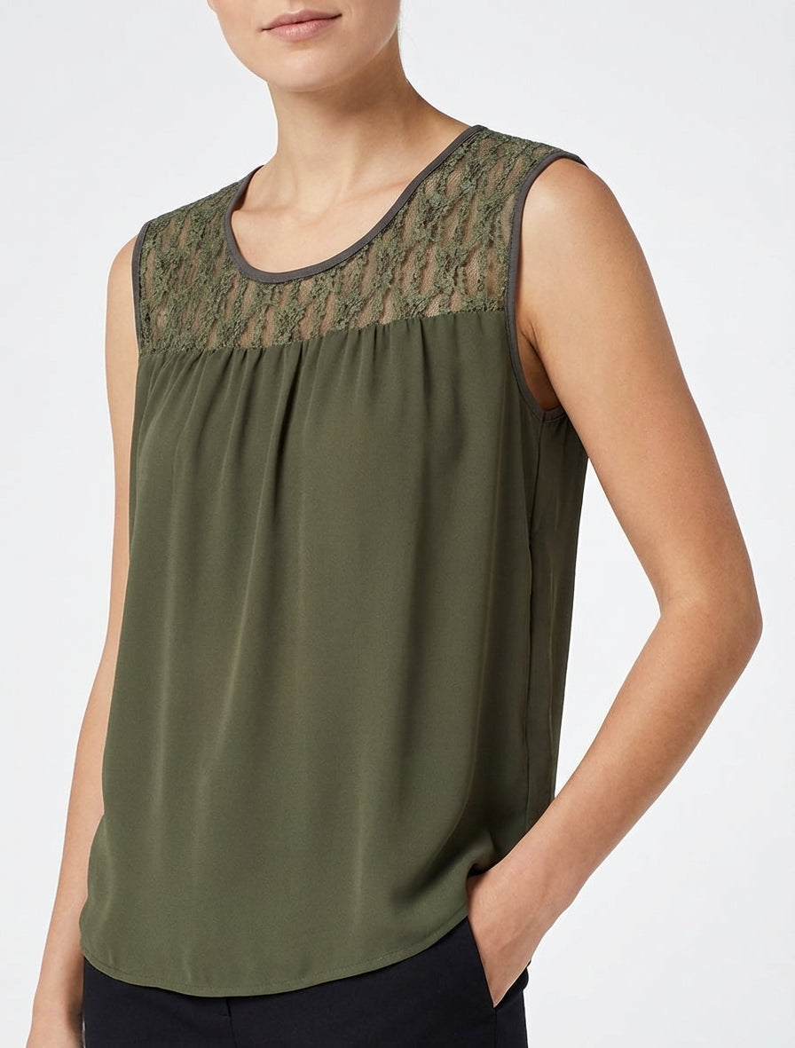 Ärmelloses Spitzen-Top - Kaki