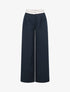 Pantalon wide leg à taille contrastante - Marine - 1