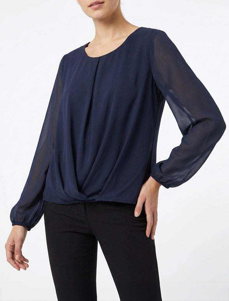 Bluse aus Voile mit Drapierungseffekt - Marine