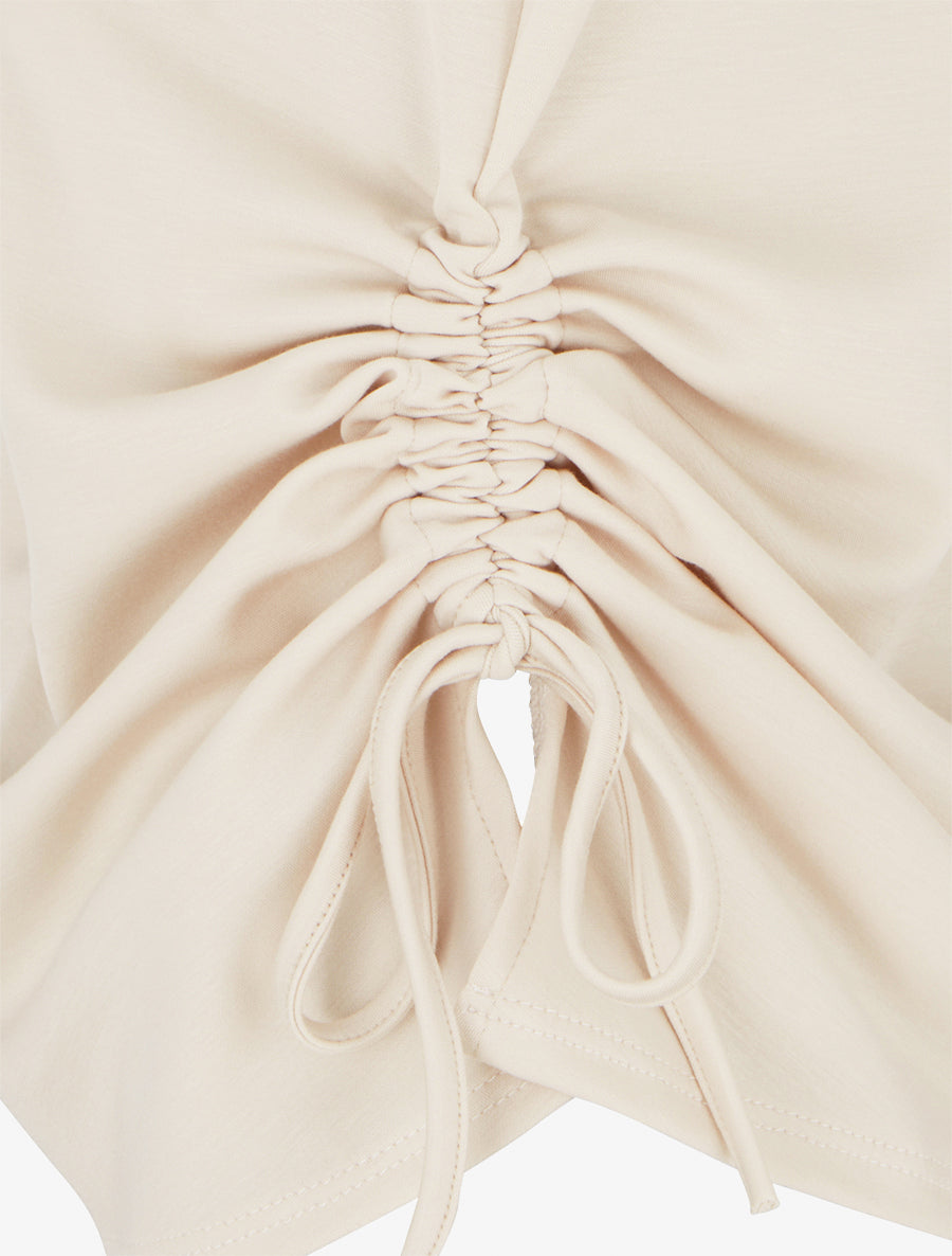 Top froncé sans manches à col rond - Beige - 3