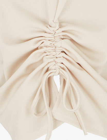 Top froncé sans manches à col rond - Beige - 3