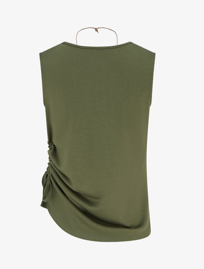 Top froncé sans manches à col rond - Kaki - 2