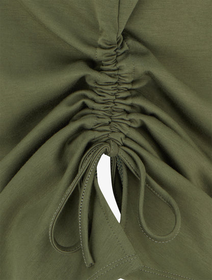 Top froncé sans manches à col rond - Kaki - 3