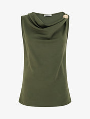 Top sans manches à col bénitier et bijou - Kaki - 1
