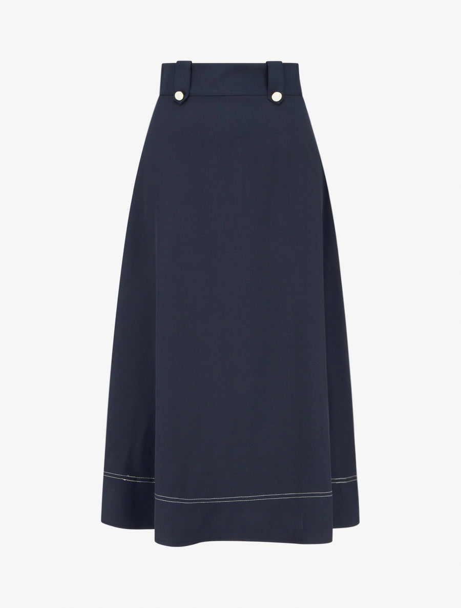 Jupe mi-longue à boutons décoratifs - Marine - 1