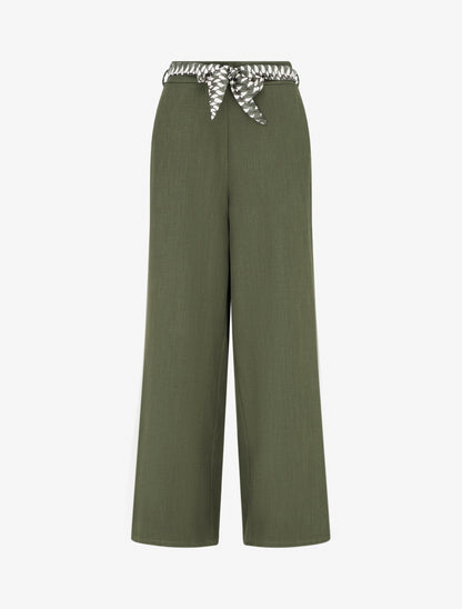 Pantalon ample uni et ceinturé - Kaki - 1