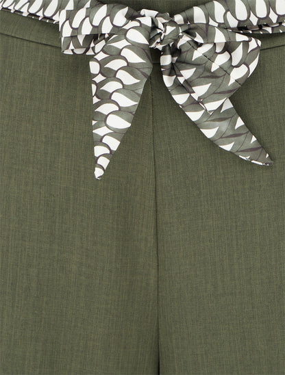 Pantalon ample uni et ceinturé - Kaki - 3