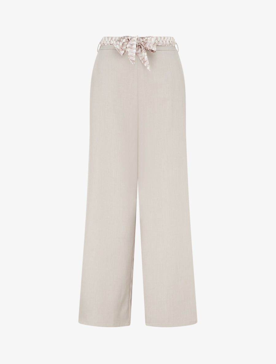 Pantalon ample uni et ceinturé - Taupe clair - 1