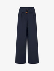 Pantalon ample à taille haute à boucle fantaisie - Marine - 1