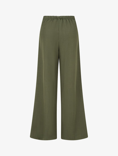 Pantalon ample à taille haute à boucle fantaisie - Kaki - 2