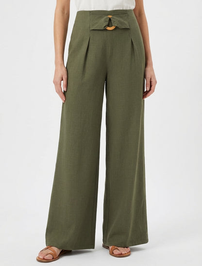 Weit geschnittene Hose mit hohem Bund und Zierschnalle - Kaki