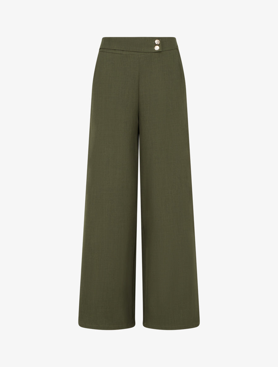 Pantalon ample à sangle et boutons - Kaki - 1