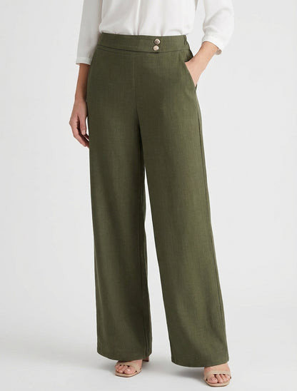 Weite Hose mit Riemen und Knöpfen - Kaki