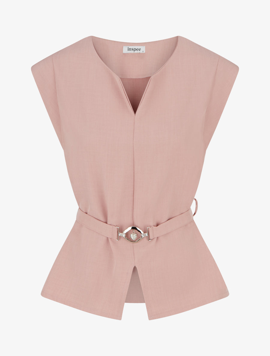 Top uni sans manches à empiècement bijou - Vieux rose - 1