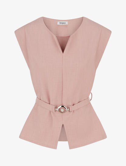 Top uni sans manches à empiècement bijou - Vieux rose - 1