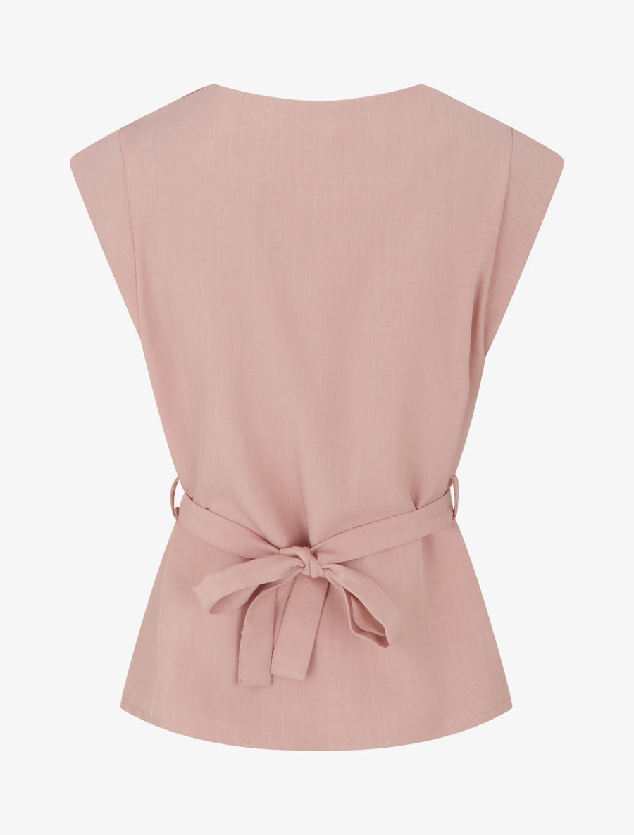 Top uni sans manches à empiècement bijou - Vieux rose - 2