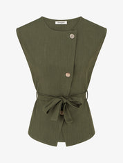 Top boutonné sans manches - Kaki - 1