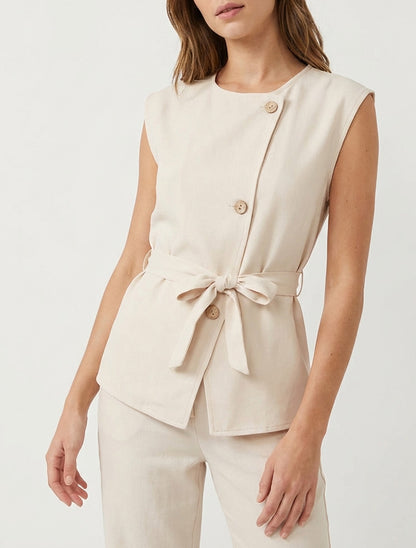 Ärmelloses, geknöpftes Top - Beige