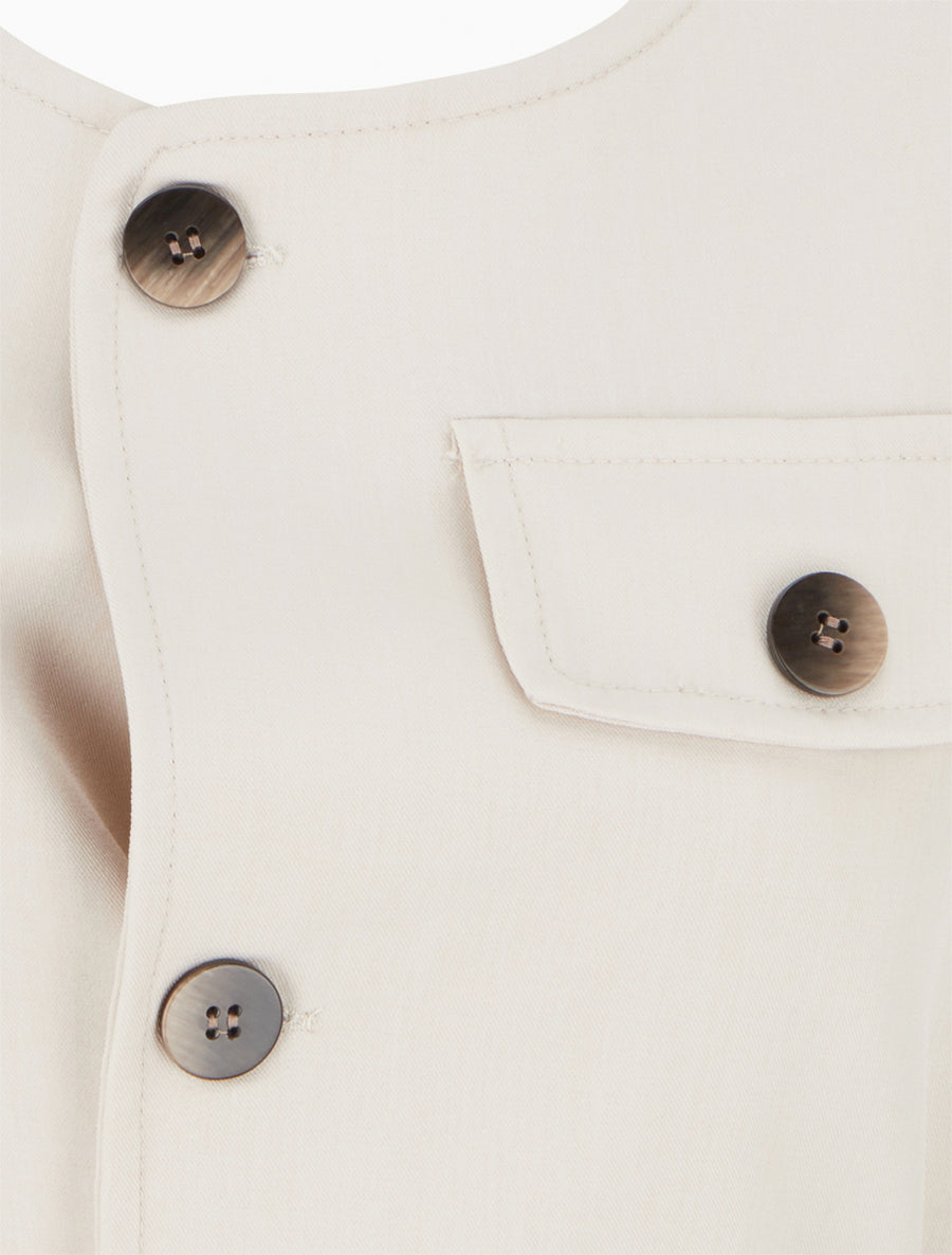 Top boutonné sans manches à poche décorative - Beige - 3