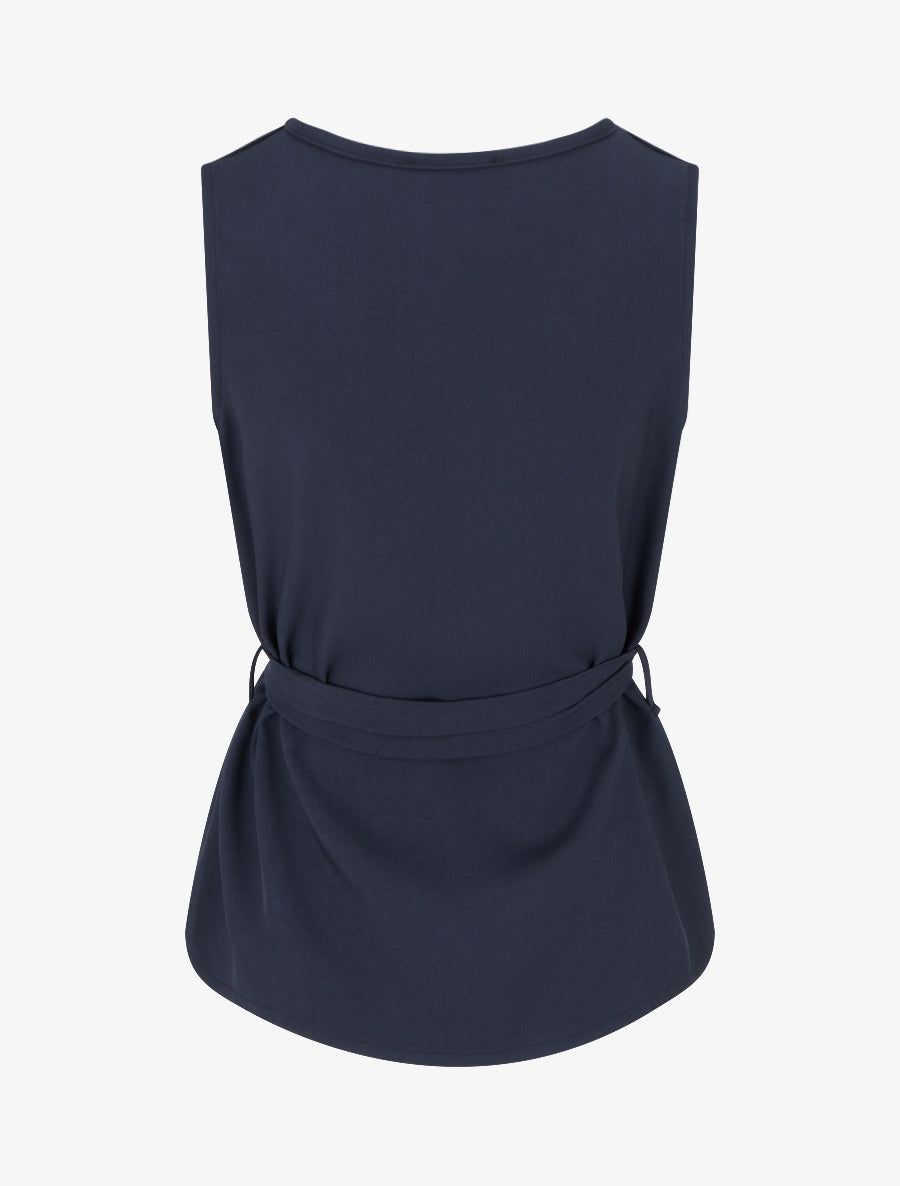 Top boutonné sans manches à poche décorative - Marine - 2