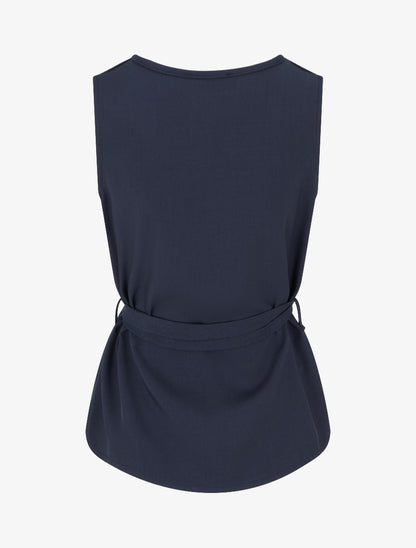 Top boutonné sans manches à poche décorative - Marine - 2