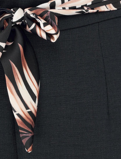 Pantalon droit ceinturé effet lin - Noir - 3