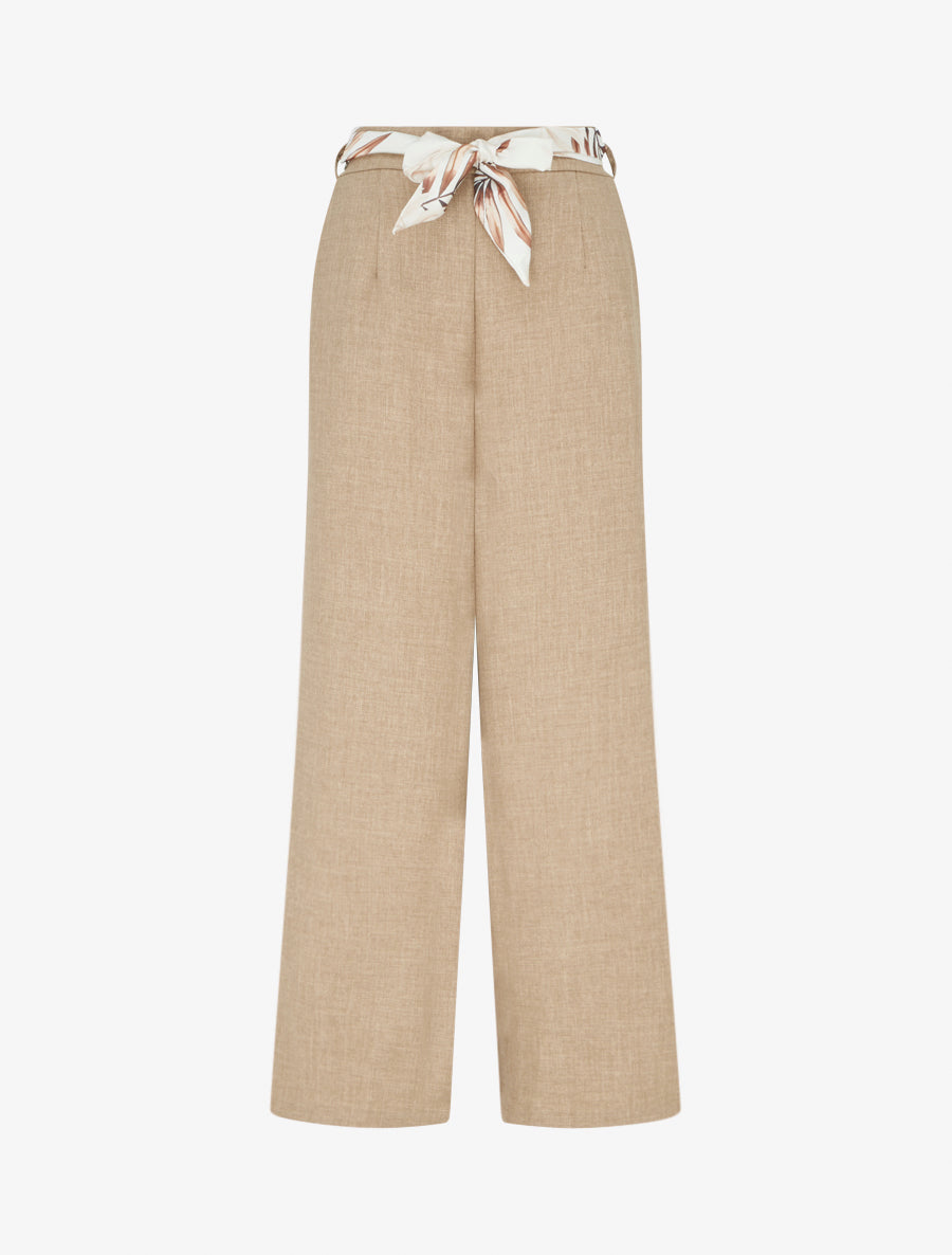 Pantalon droit ceinturé effet lin - Taupe - 1