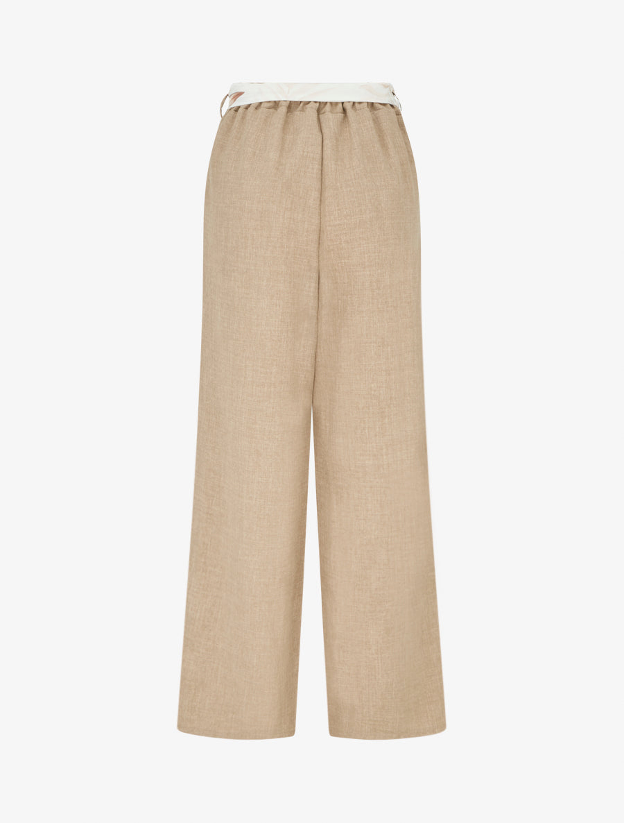 Pantalon droit ceinturé effet lin - Taupe - 2