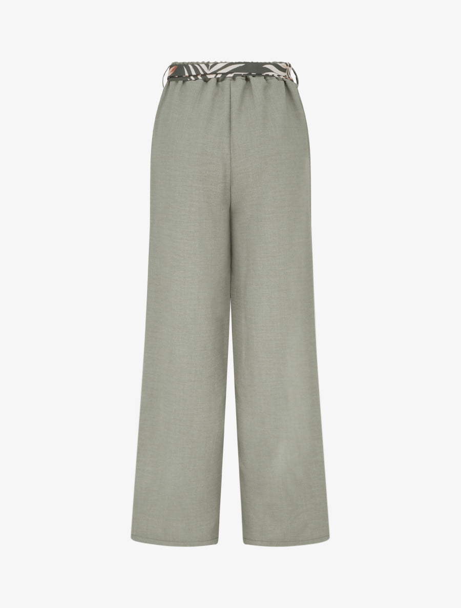 Pantalon droit ceinturé effet lin - Kaki - 2