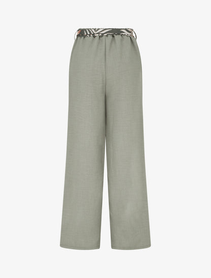 Pantalon droit ceinturé effet lin - Kaki - 2