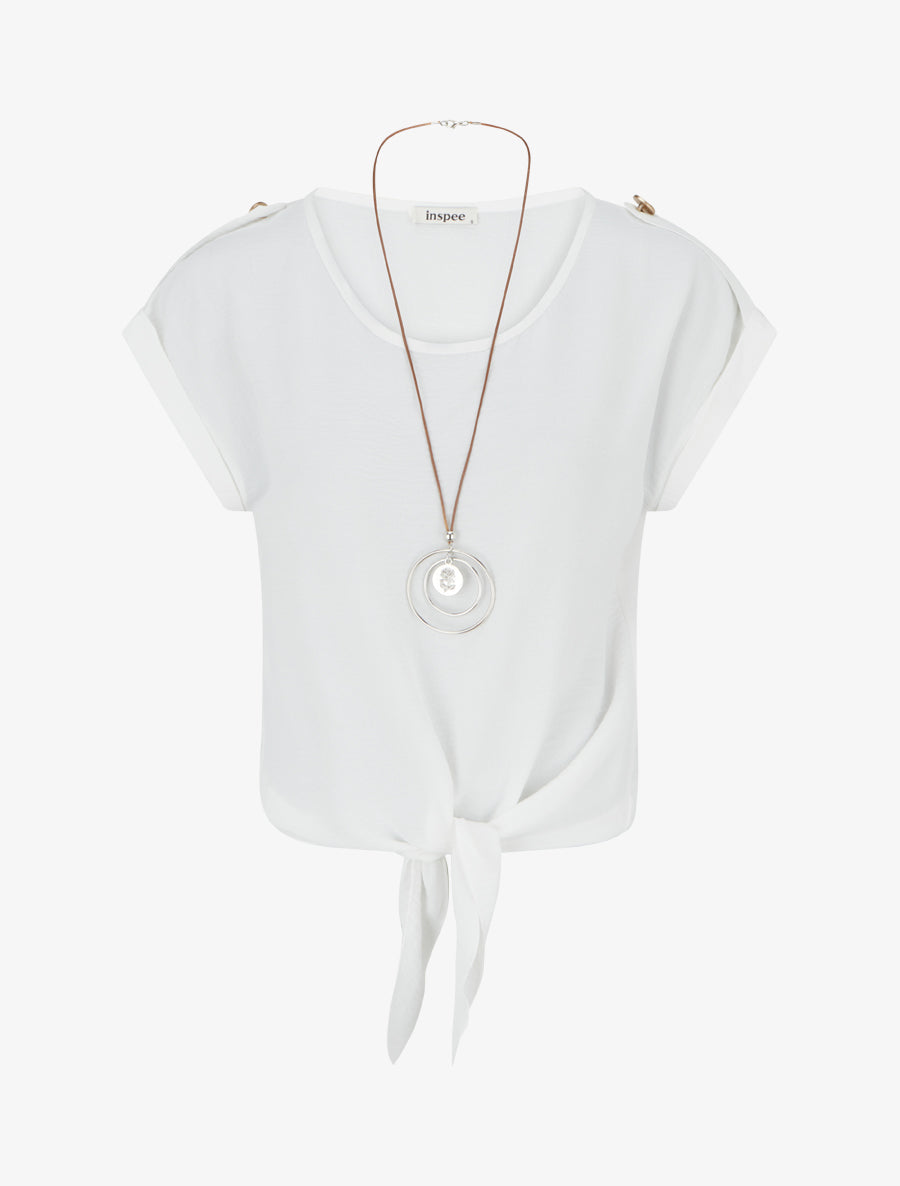 Top uni à nouer et manches courtes - Blanc - 1