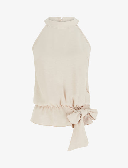 Top à col américain et noeud - Beige - 1
