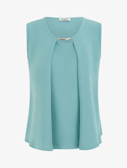 Top droit uni à col rond bijou - Turquoise - 1