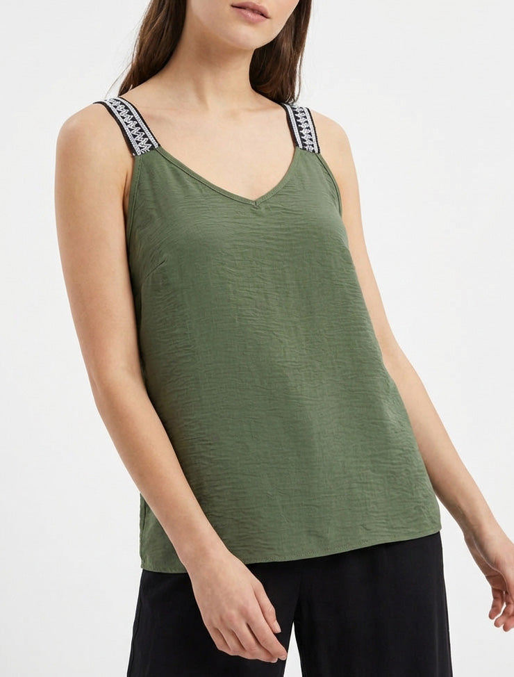 Einfarbiges Tanktop mit fantasievollen Trägern - Kaki