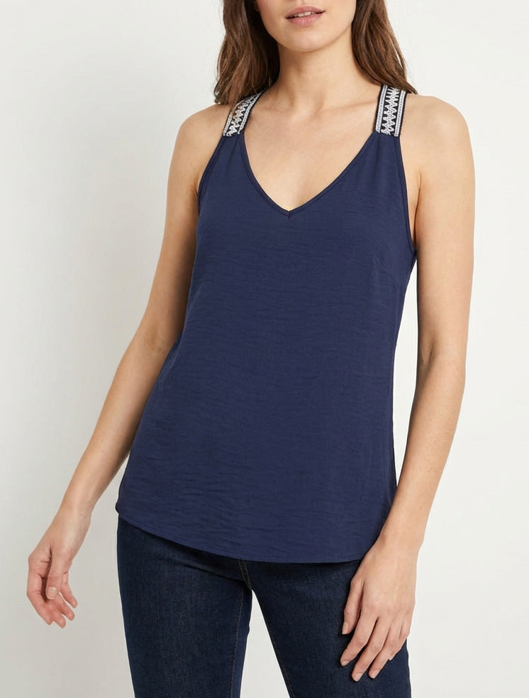 Gerades Tanktop mit Ringerrücken - Marine