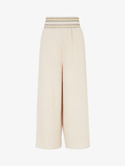 Pantalon droit à taille haute élastiquée - Beige - 1